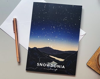 Snowdonia on a winters night greeting card - A5