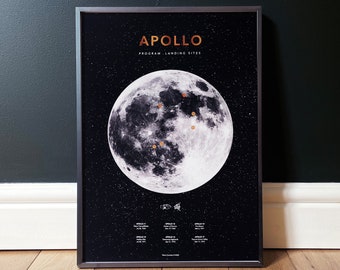 Apollo moon landing site poster with foil print - A3, unframed