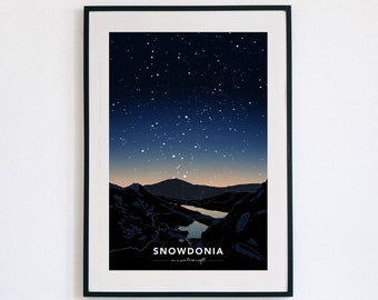 Snowdonia on a winter's night poster - unframed