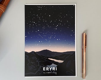 Eryri on a summer's night greeting card - A5