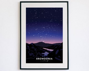 Snowdonia on a winter's night poster - unframed