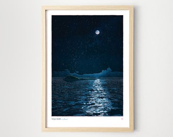 Astronomy poster - Ynys Enlli a'r Lleuad (Bardsey Island and the Moon)