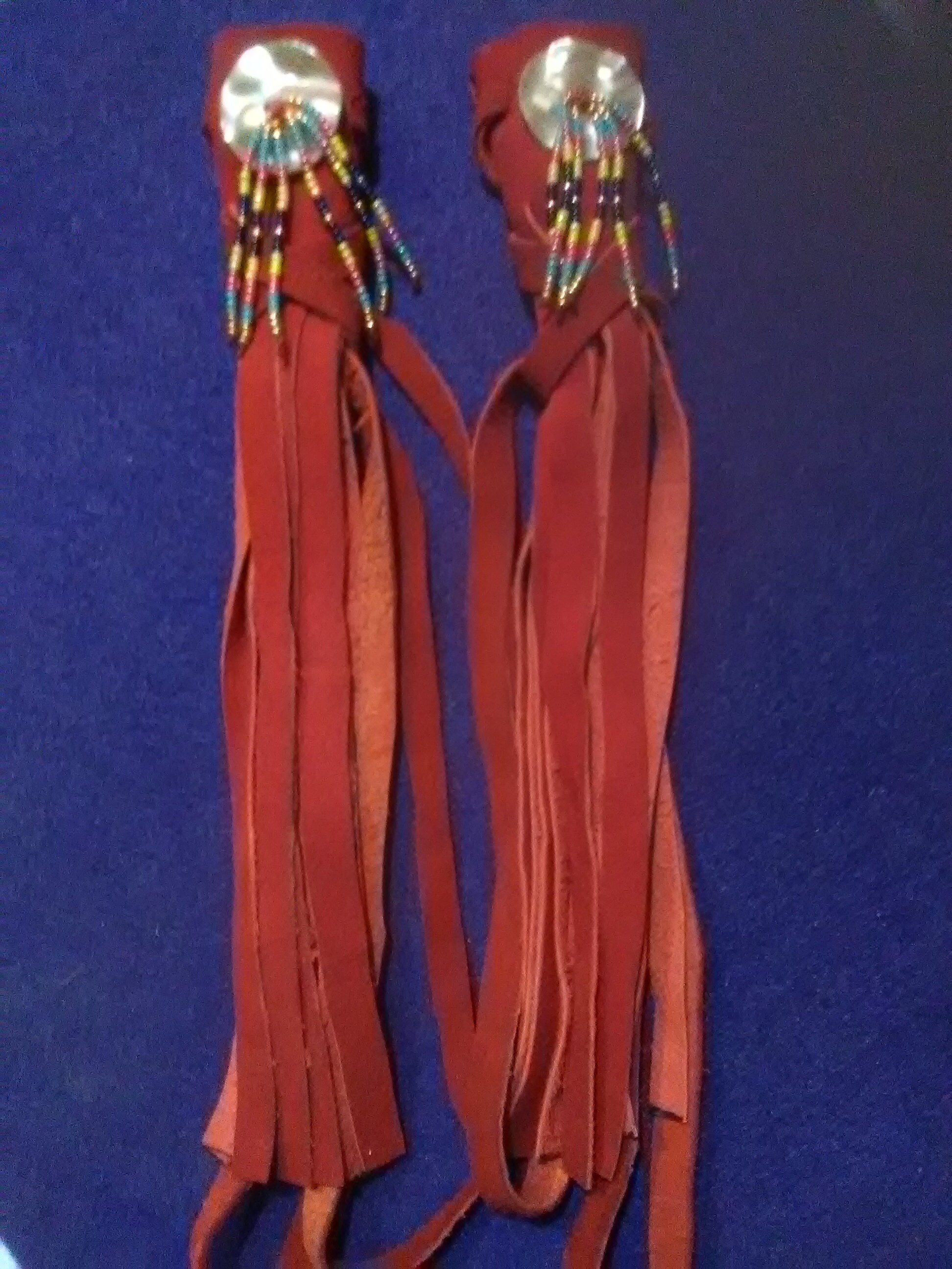 Hand Crafted Cream Suede Fringe Hair Wraps Hand Beaded Abalone Shell Accents Native American Braid Wraps, Handmade by Me, Deerskin Suede  main image 2