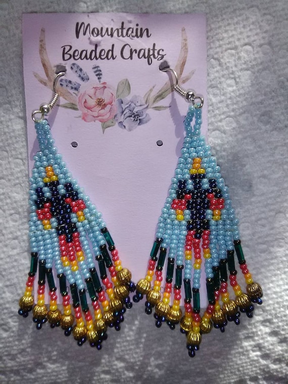 Earrings Handmade Native American Beaded Thunderbirds, Cheyenne