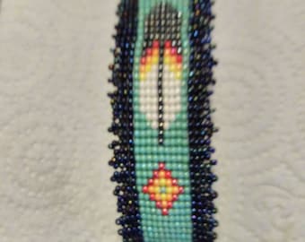 Barrette Beaded Leather, Handmade, Native American, Eagle Feather, 1 by 4 1/2 inches long, Slip slide  Barrette Blank, Made by Me