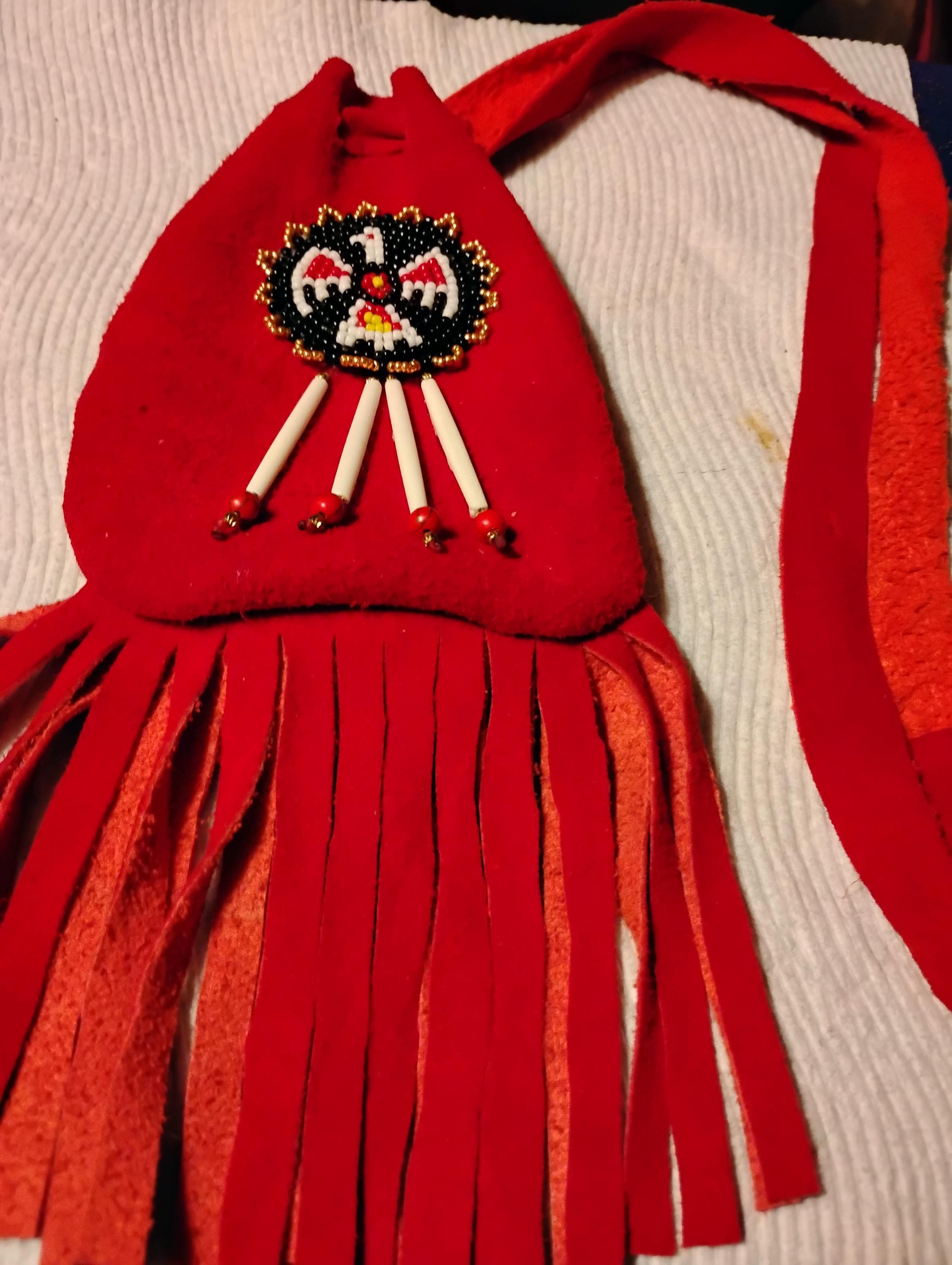 Cherokee Thunderbird Medicine Bag Turquoise, Red,or Gold Deer Suede Leather Handmade by Me