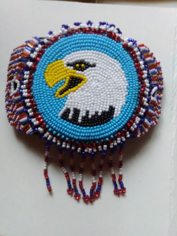 Navajo Bald Eagle beaded barrette Hand Made Beaded Barrette, Beaded Hair Barrettes, Indigenous  main image 4