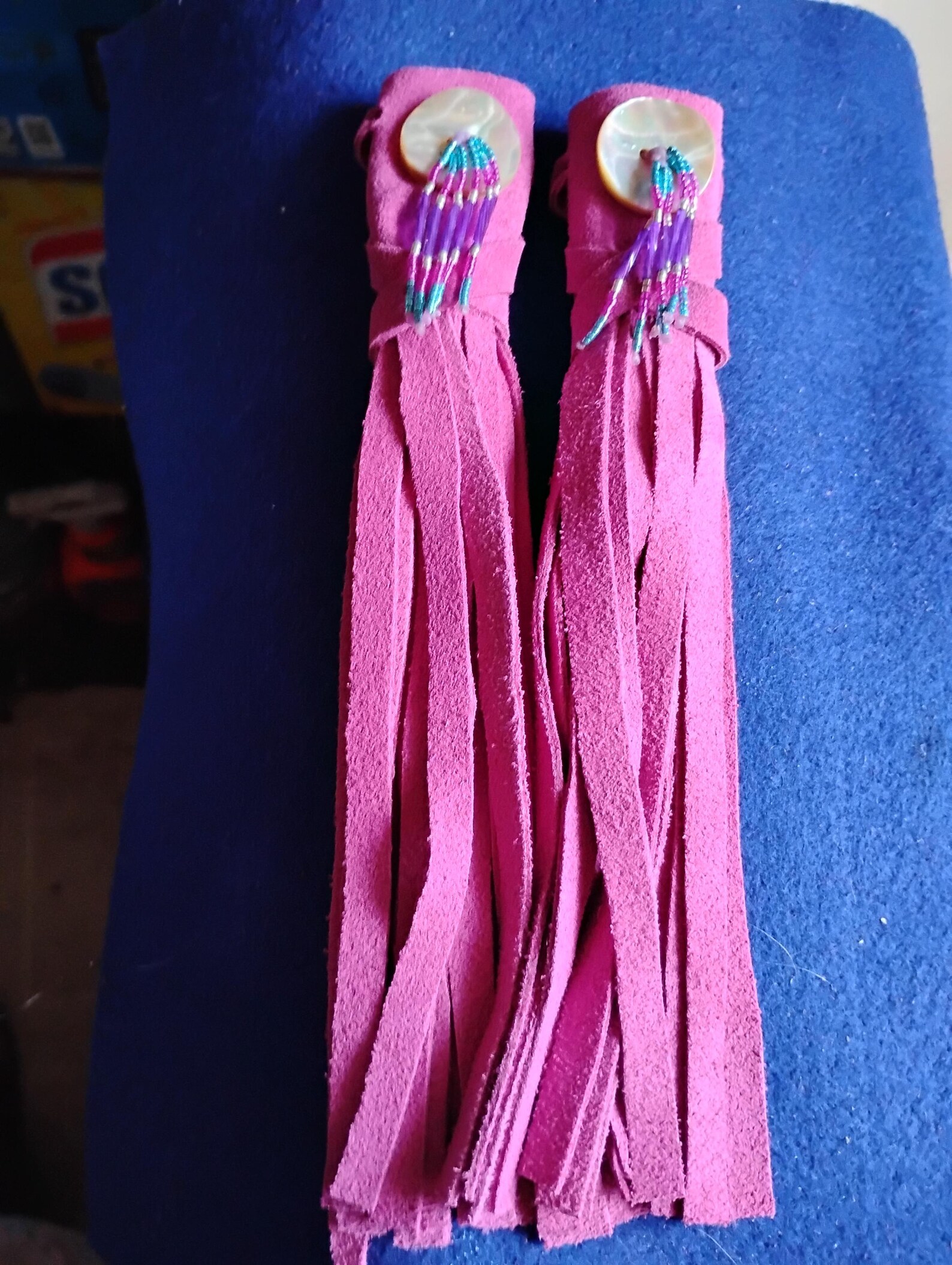 Cherokee Deer Suede Leather Braid Wraps With 1 Inch Abalone