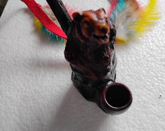 Cerrimonial Pipe, Standing Grizzly Bear Tabbacco Pipe Bowl, Native American, Handmade, Pow Wow Regailia, Fully Functional