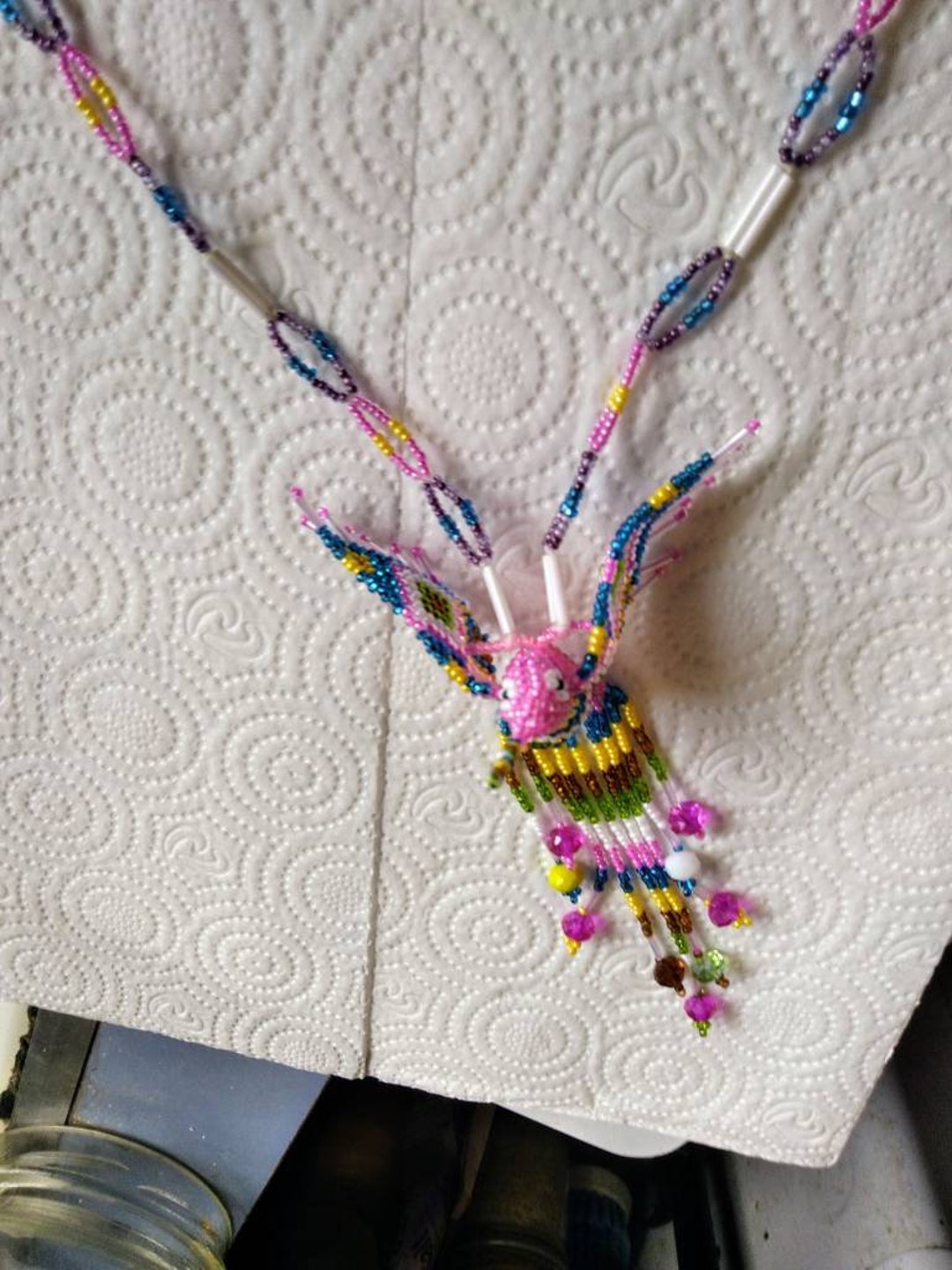 Beaded Hummingbird Necklace, Handmade, Native American, 20 Inches Long, Hummingbird in Flight Etsy