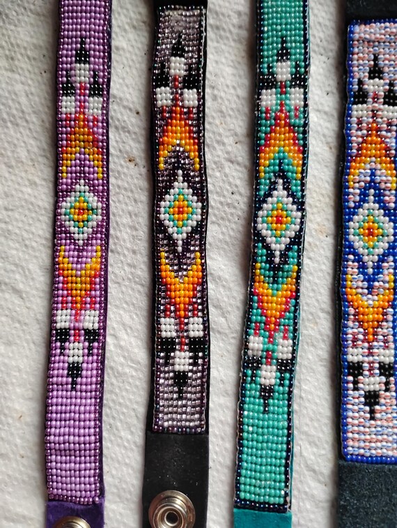 Bracelets Beaded Women's Cheyenne Design Handmade by Me Native American Leather with Snap Closure,Pow Wow Regailia