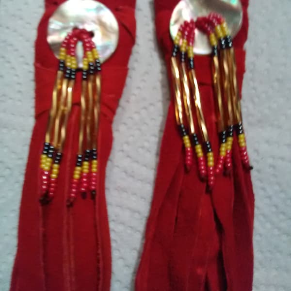 9 x 4 inch Braid Wraps Apache Colors,Pow Wow Regaillia,Deer Suede Leather