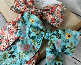 Long Tail Hair Bow, Large Hair Bow, Rifle Paper Co Fabric Bow, Floral Bow