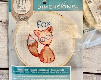 Fox Cross Stitch Kit, DIY Embroidery Project, Great for Beginners or Kids