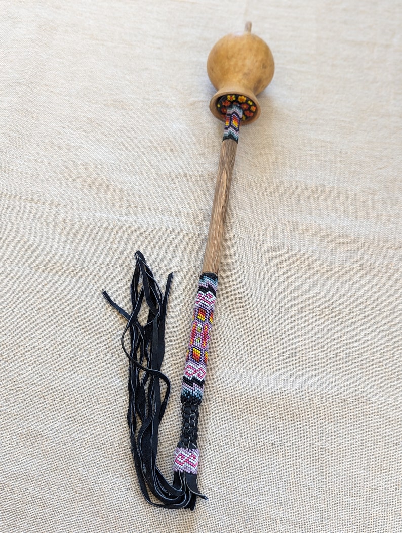 Peyote Beaded Rattle, Native American Ceremony, Shamanic Rattle Ocelotl