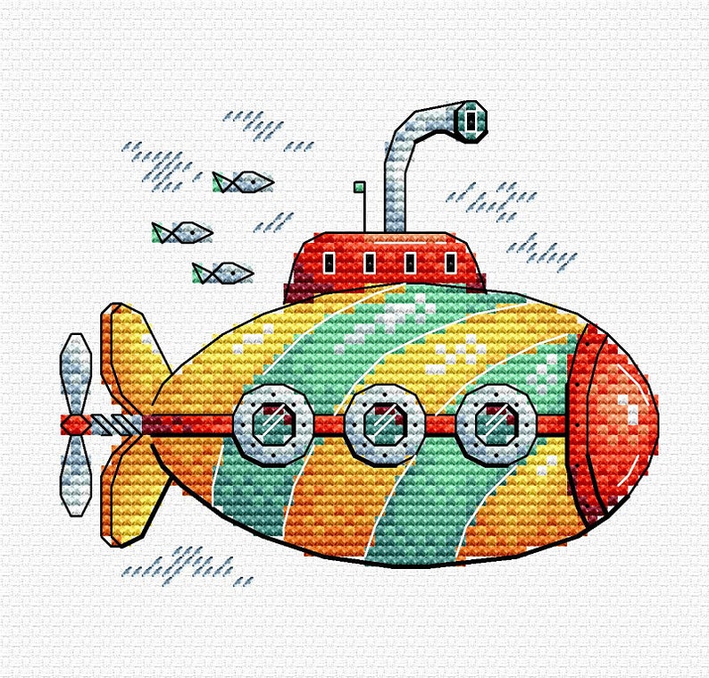 Download Yellow Submarine Cross Stitch Beatles Counted Cross Stitch Submarine Embroidery Kit Modern Cross Stitch Funny Needlepoint Kit Craft Supplies Tools Kits