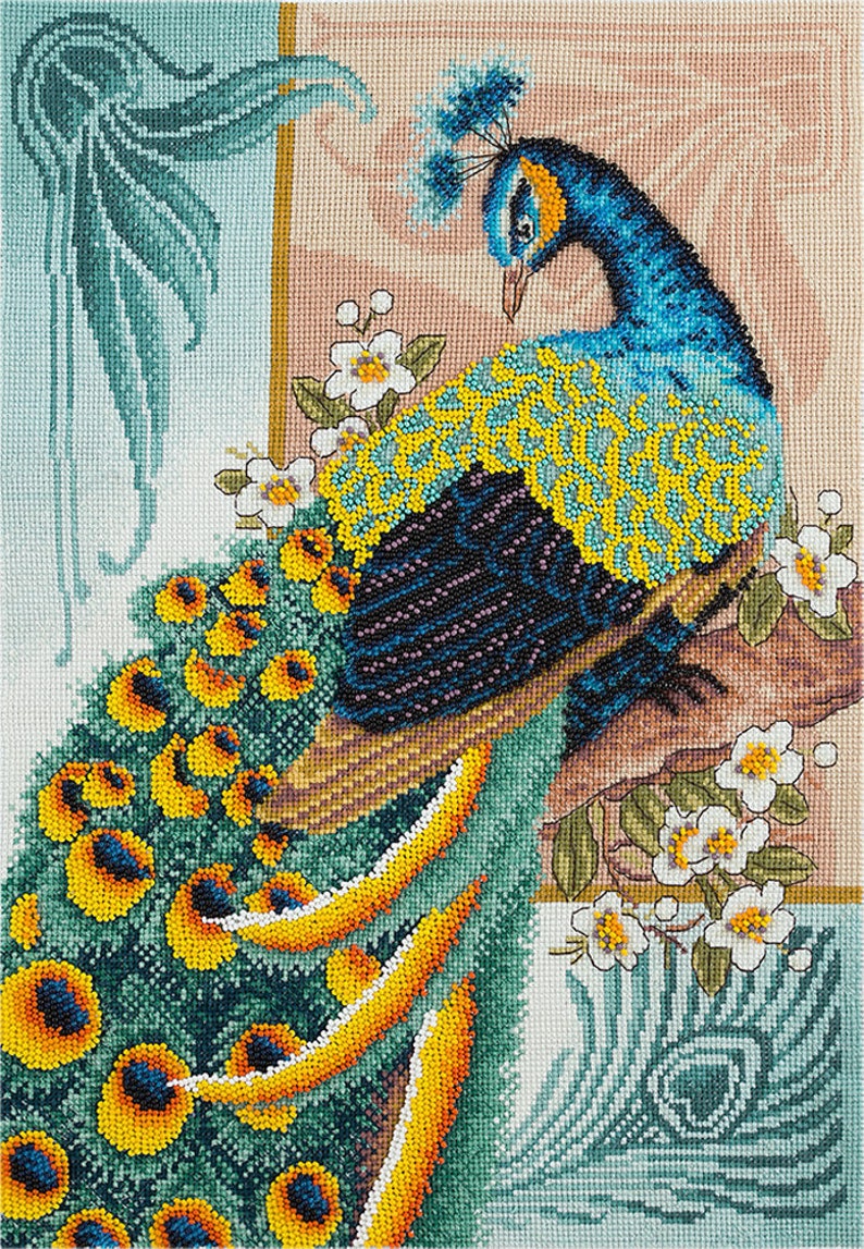 Peacock Cross Stitch Bird kit Asian counted cross stitch | Etsy