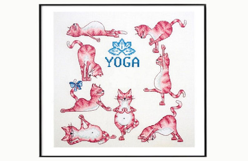 Funny Cats cross stitch oriental embroidery funny yoga cross stitchcats yoga needlepoint shavasana poses kit Funny Cross Stitch Yoga kit