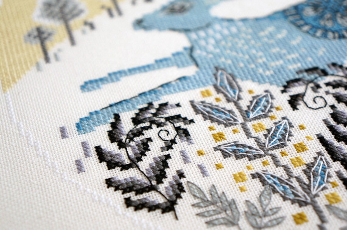 Folk Art Cross Stitch Forest Hare kit Winter cross stitch Etsy