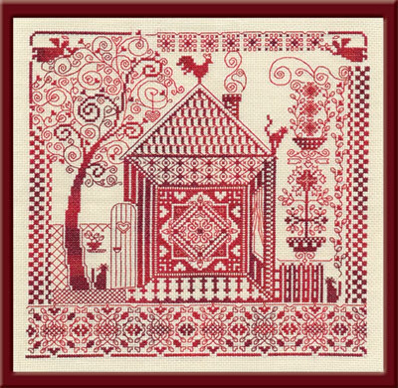 Folk Art Cross Stitch Little House Kit Rooster Cross Stitch Etsy