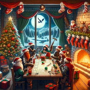 Impressão digital D&D Natal Critmas Card Dungeons and Dragons TTRPG