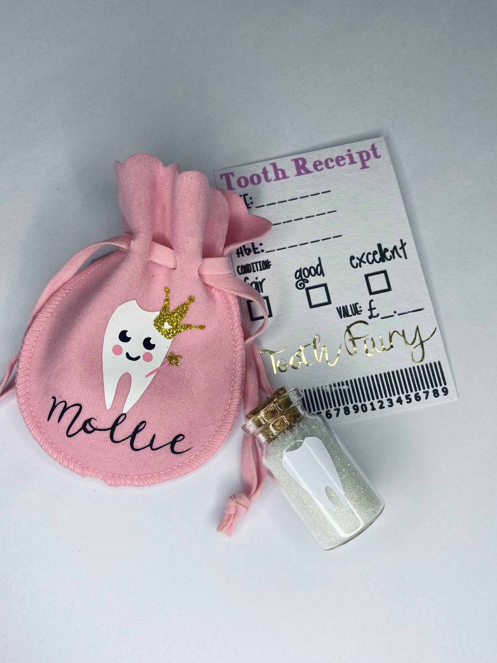 Personalised Tooth Fairy bag and bottle personalised pink Etsy