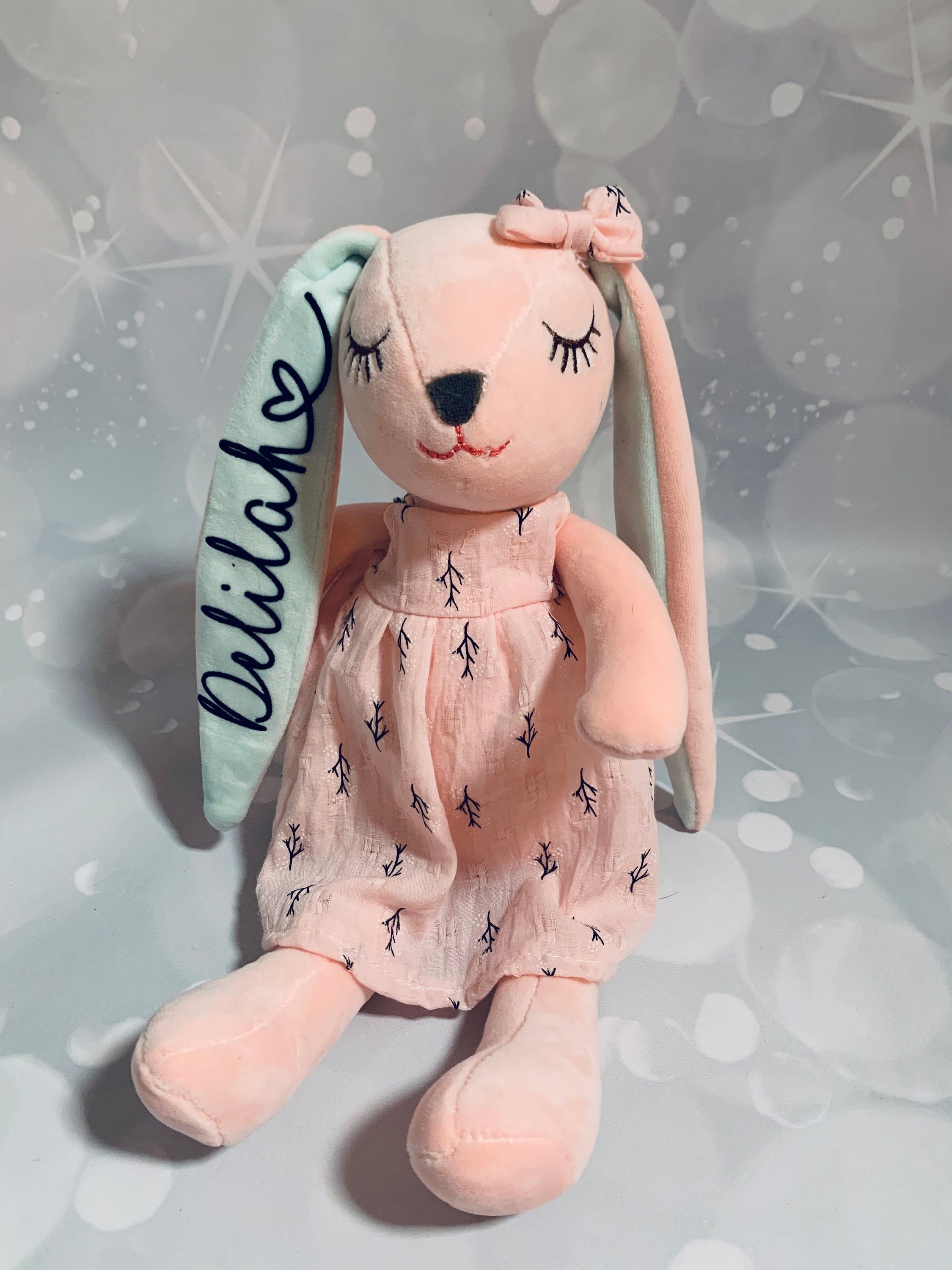 Personalised Easter soft toy bunny rabbit, new born baby girl gift 1s…