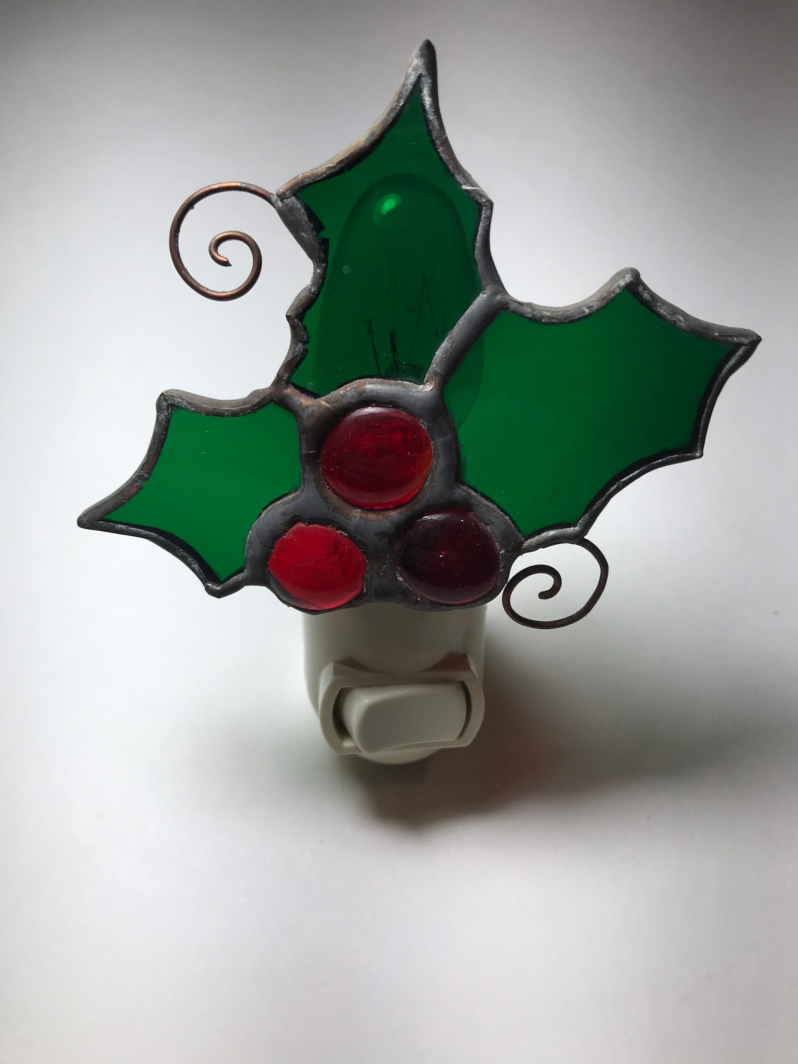 Christmas Holly Stained Glass Night Light Etsy