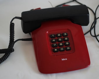 Iskra Telephone 86 EL - Red & Black - Yugoslavia - MOMA Collection - Designer Davorin Savnik - Desk Phone - Excellent Condition