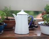 Vintage Emo Celje White Blue Ceramic 2L Enamel Kettle Made in Yugoslavia 1950s Retro home Decor Rustic Style Enamelware Kitchenware