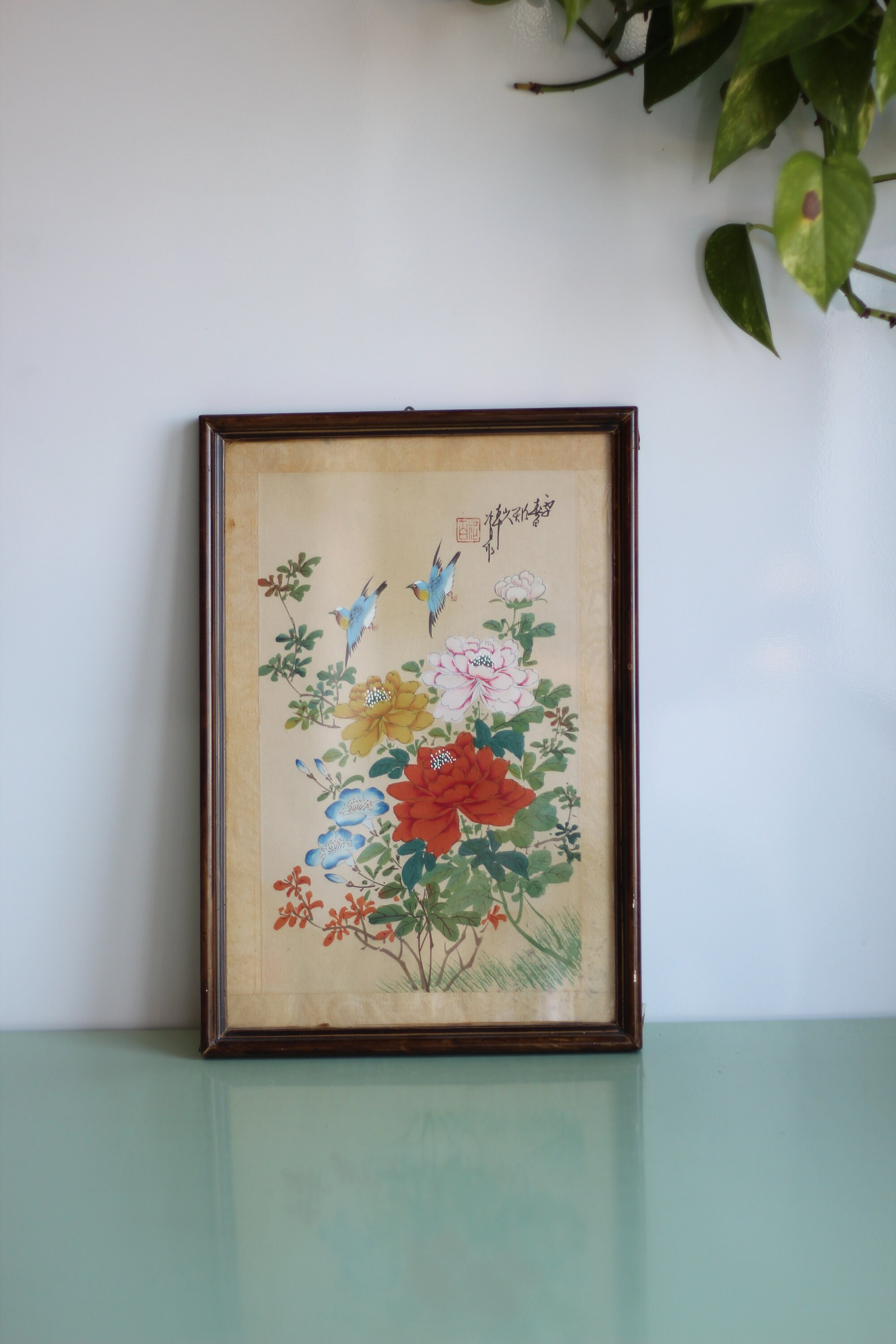 Vintage Japanese Silk Painting 2 set Birds and Flowers Etsy