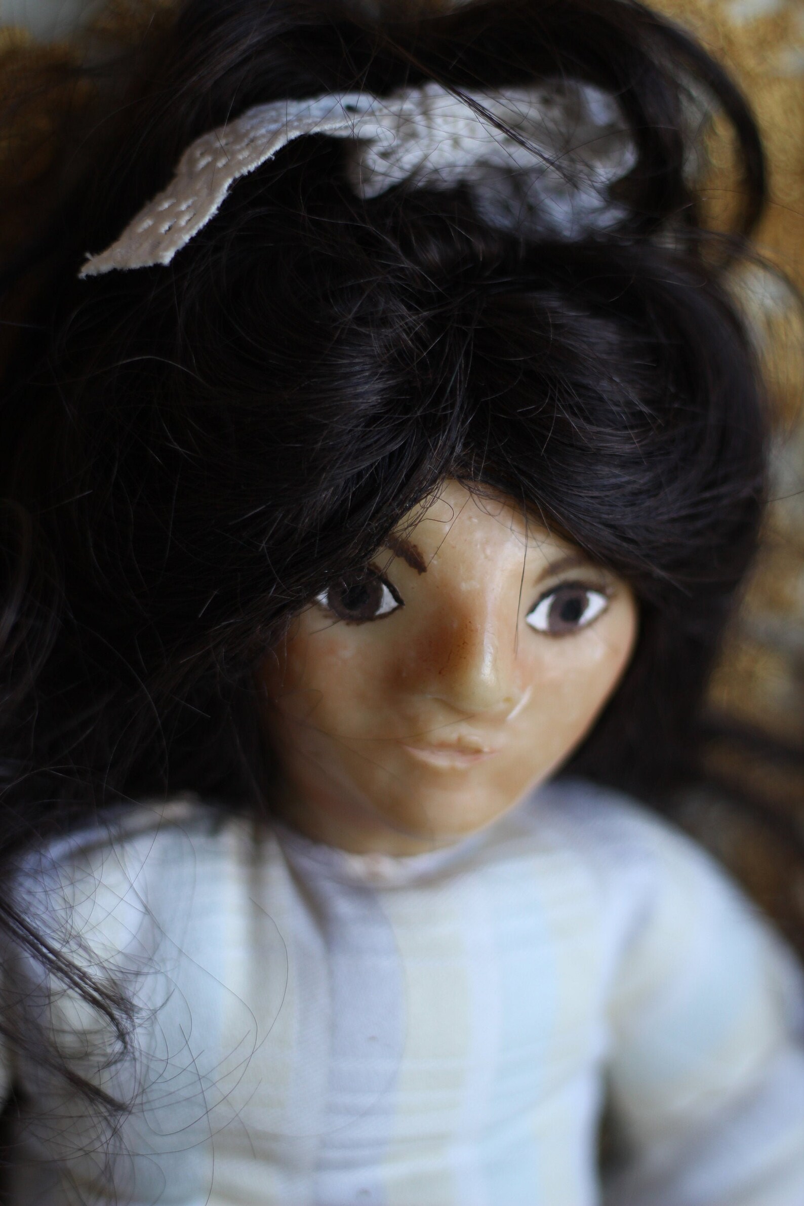 Scary Antique Wax Doll With Real Hair Cotton Body Ugly Toy Etsy
