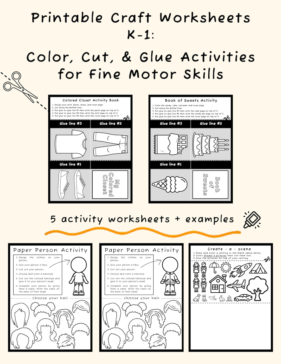 Craft Worksheet Printable Craft Worksheets for Kids K-1 – Color, Cut, & Glue Activities ...