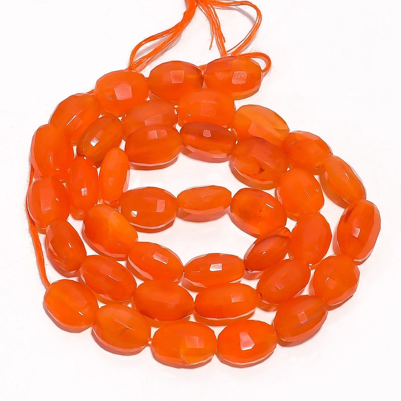 Faceted Carnelian Large Rice Beads      16inch strand     14mmx10mm