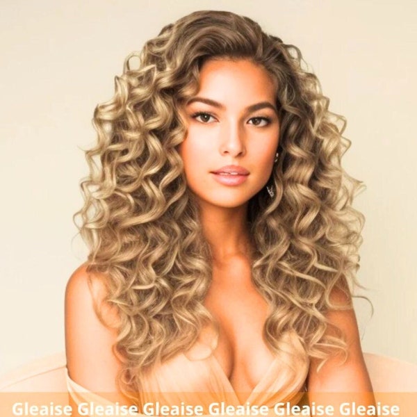 Blonde Wavy Clip In Hair Extensions, Synthetic Hair, Heat-Resistant, Curly Hair Extensions, Water Wave Hairpiece, Wavy Curls, Beachy Waves
