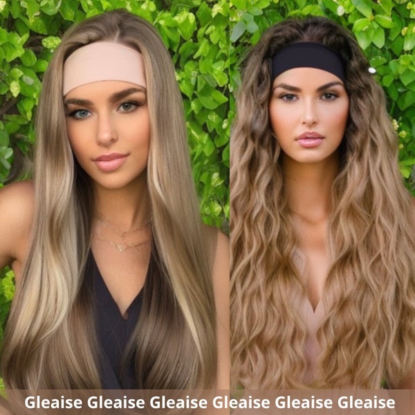 Straight Walnut Blonde with highlights and Headband Wig Water Wave Wig Confortable Daily Wear Wig