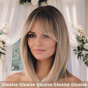 Blonde Balayage Short Hair With Bangs Honey Ombre Blonde Wig Dark Roots Bob