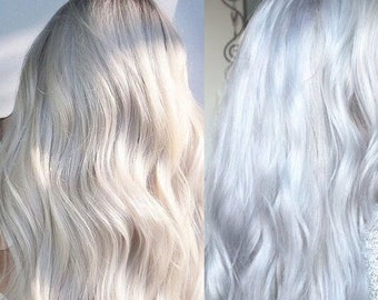 White Hair Extensions Ice Blonde Highlights Snow Nordic White Blonde Clip in Hair Streaks Hair Summer Spring 2023-2024