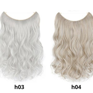 White Invisible Wire Hair Extensions or 5 clips wide Clip in Ice Blonde Ash Highlights Snow Hair Summer Spring image 4