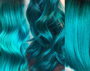 Deep Teal Hair Extensions, Aqua Clip in Hair Streaks, aplat, Ocean, Beach, Summer, Highlights, Fancy hair