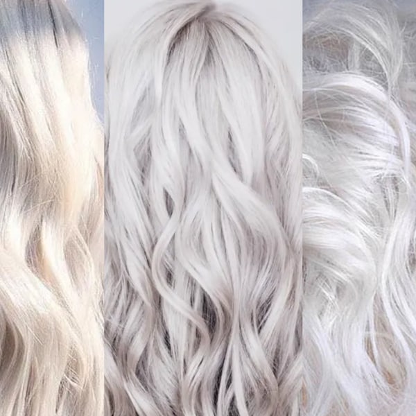 White Invisible Wire Hair Extensions or 5 clips wide Clip in Ice Blonde Ash Highlights Snow Hair Summer Spring