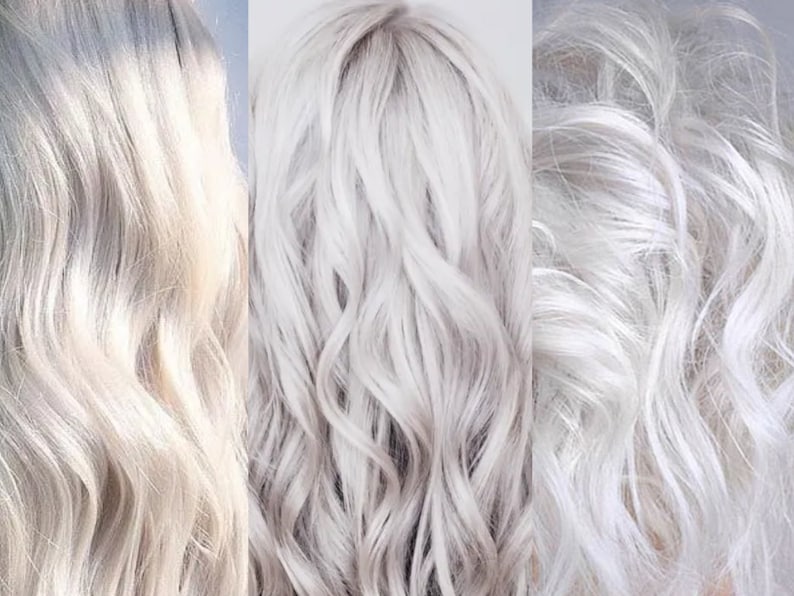 White Invisible Wire Hair Extensions or 5 clips wide Clip in Ice Blonde Ash Highlights Snow Hair Summer Spring