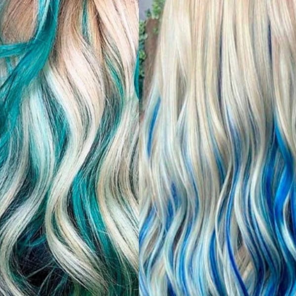 Clip in Fresh Teal Hair Color, Atomic Turquoise Hair, Aquamarine, Dye, Coloured, Pastel Minty Teal Mermaid, High Voltage Streaks, Summer