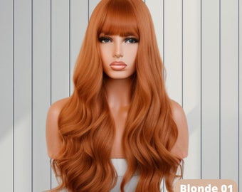 Perruque Longue Rousse Synthétique Avec Frange - Bonnet Inclus - Neuf Sans étiquettes