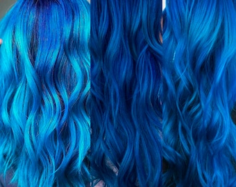 Long Dark Blue Hair, Real Blue Clip In Hair Extension, After Midnight, Blue Moon, Hairpiece, Straight, Wavy, Cosplay, Highlights, Fancy