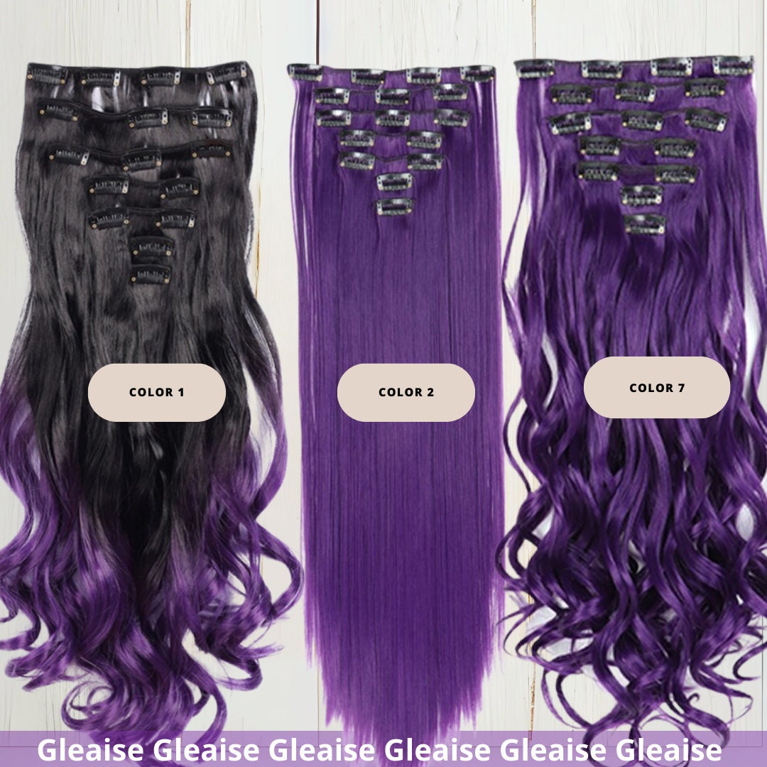 Purple clip in human hair extensions hot sale