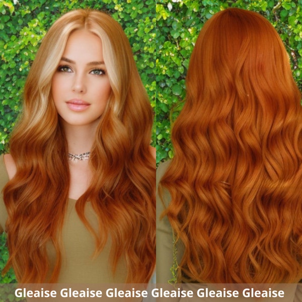 Long Wavy RedHead Wig with Blonde Ends Ginger Autumn Thanksgiving day Outfit Copper Hair Orange Fancy