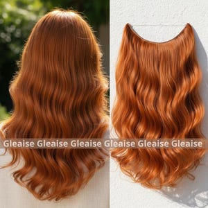 Gingery blonde Invisible Wire Hair Extensions or 5 clips wide Red Hair Strawberry Synthetic Miracle Halo Extensions Wavy Natural Redhead