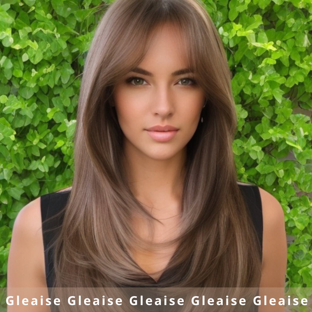 Long Layered Brown Wig With Bangs or Lace Front, Blonde Highlights