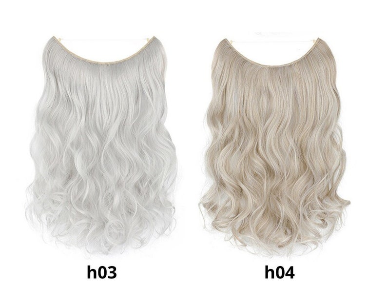 White Invisible Wire Hair Extensions or 5 clips wide Clip in Ice Blonde Ash Highlights Snow Hair Summer Spring image 4